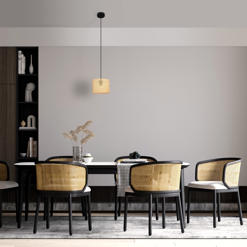 Luster na sajli ALBA 1x E27/15W/230V, prečnik 20 cm, ratan/crna