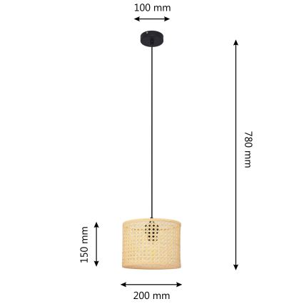 Luster na sajli ALBA 1xE27/15W/230V pr. 20 cm ratan/crno