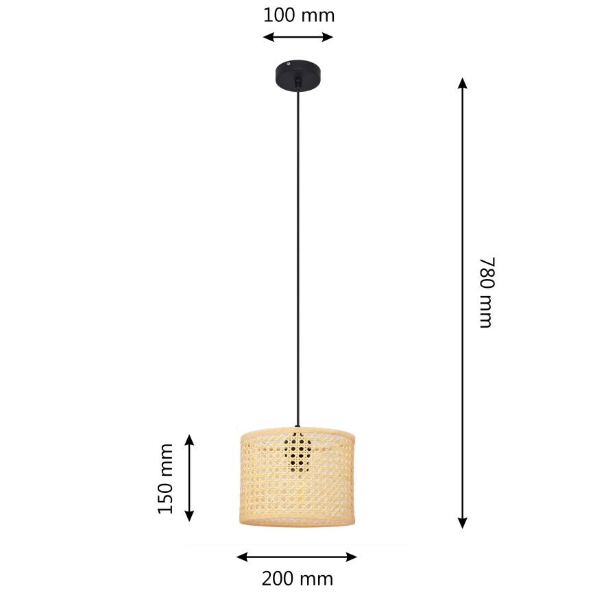 Luster na sajli ALBA 1xE27/15W/230V pr. 20 cm ratan/crno
