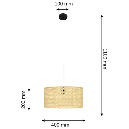 Luster na sajli ALBA 1xE27/15W/230V pr. 40 cm ratan/crno
