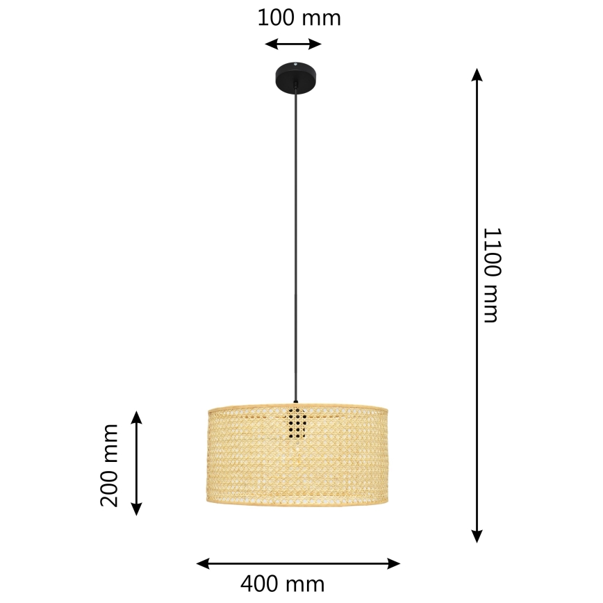 Luster na sajli ALBA 1xE27/15W/230V pr. 40 cm ratan/crno
