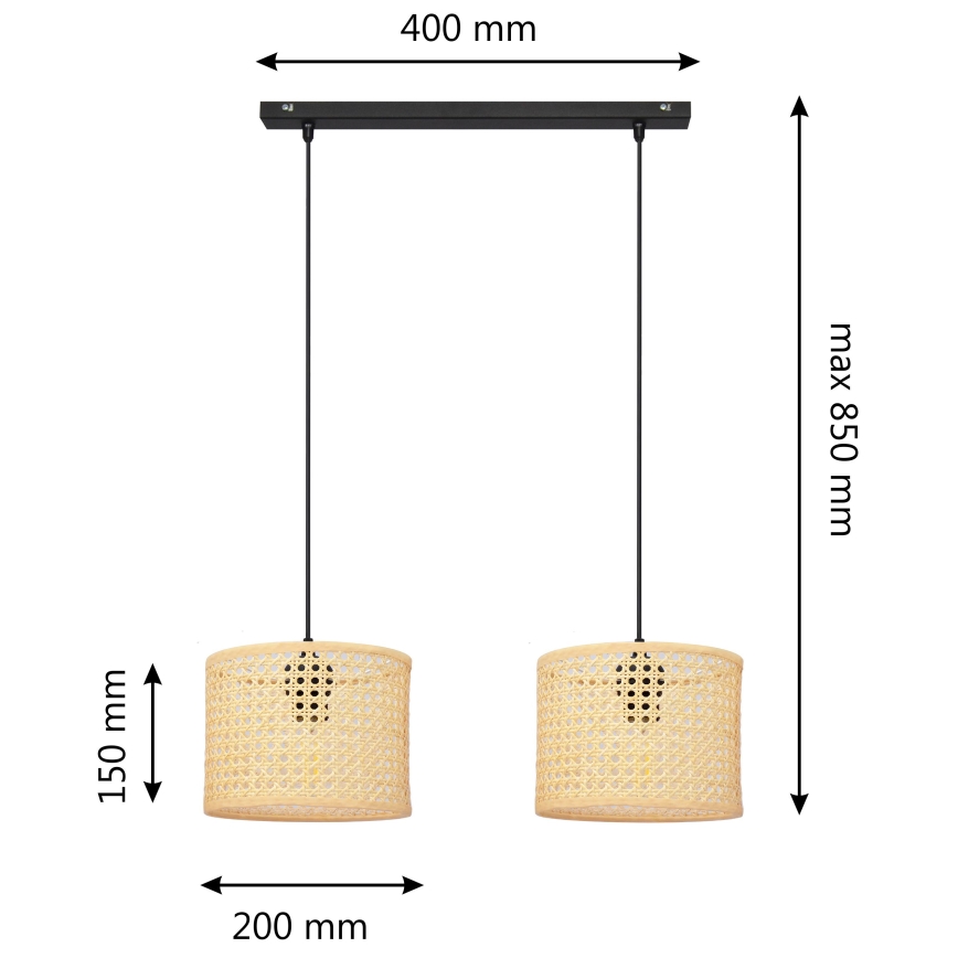 Luster na sajli ALBA 2xE27/15W/230V ratan/crno