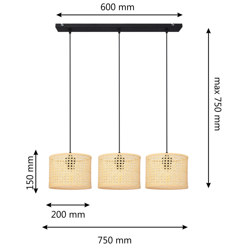 Luster na sajli ALBA 3xE27/15W/230V ratan/crno