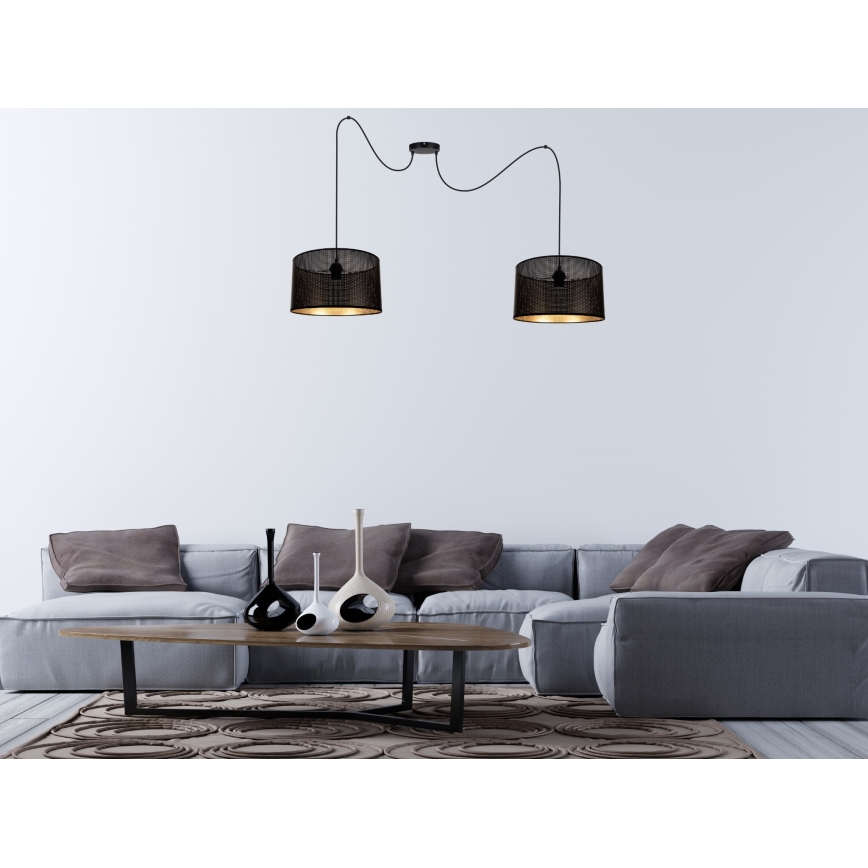 Luster na sajli ALDO 2xE27/60W/230V pauk crno