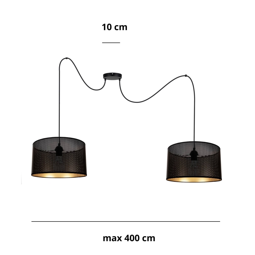Luster na sajli ALDO 2xE27/60W/230V pauk crno
