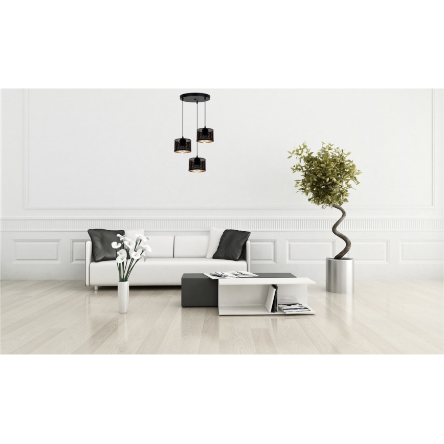 Luster na sajli ALDO 3xE27/60W/230V pr. 40 cm crno
