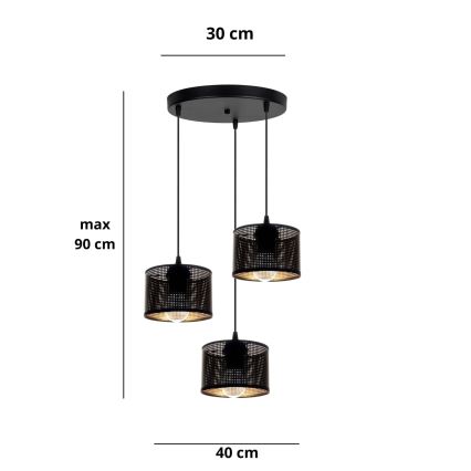 Luster na sajli ALDO 3xE27/60W/230V pr. 40 cm crno