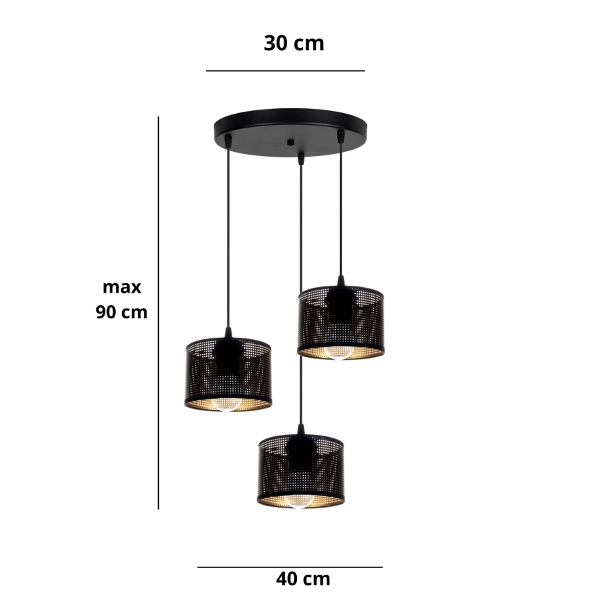 Luster na sajli ALDO 3xE27/60W/230V pr. 40 cm crno