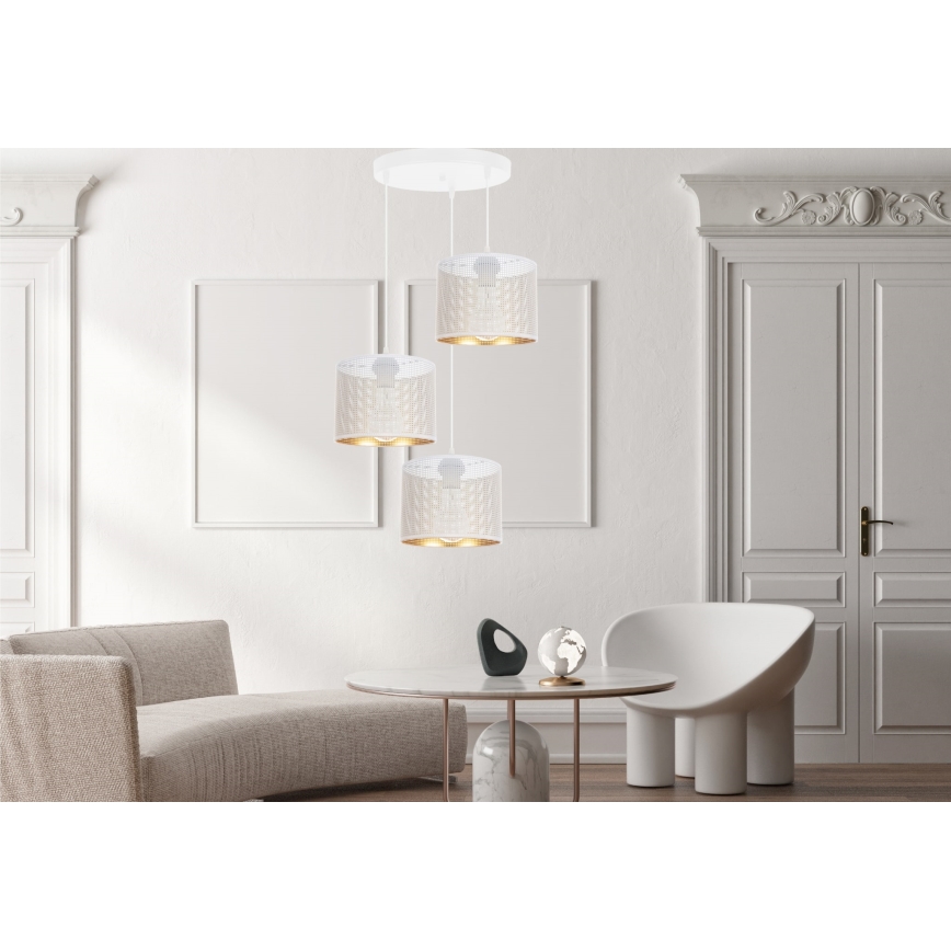 Luster na sajli ALDO 3xE27/60W/230V pr. 45 cm bela