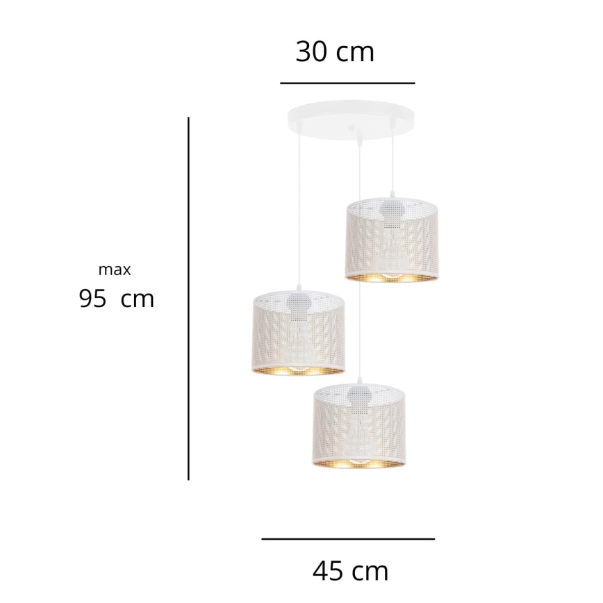 Luster na sajli ALDO 3xE27/60W/230V pr. 45 cm bela