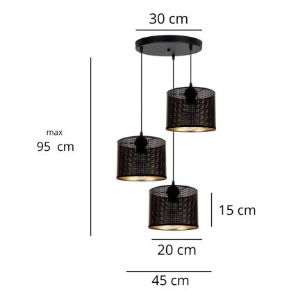 Luster na sajli ALDO 3xE27/60W/230V pr. 45 cm crno