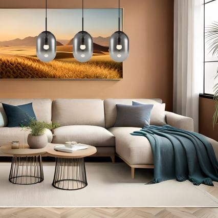 Luster na sajli ALIAS 3xE14/40W/230V crno/sivo