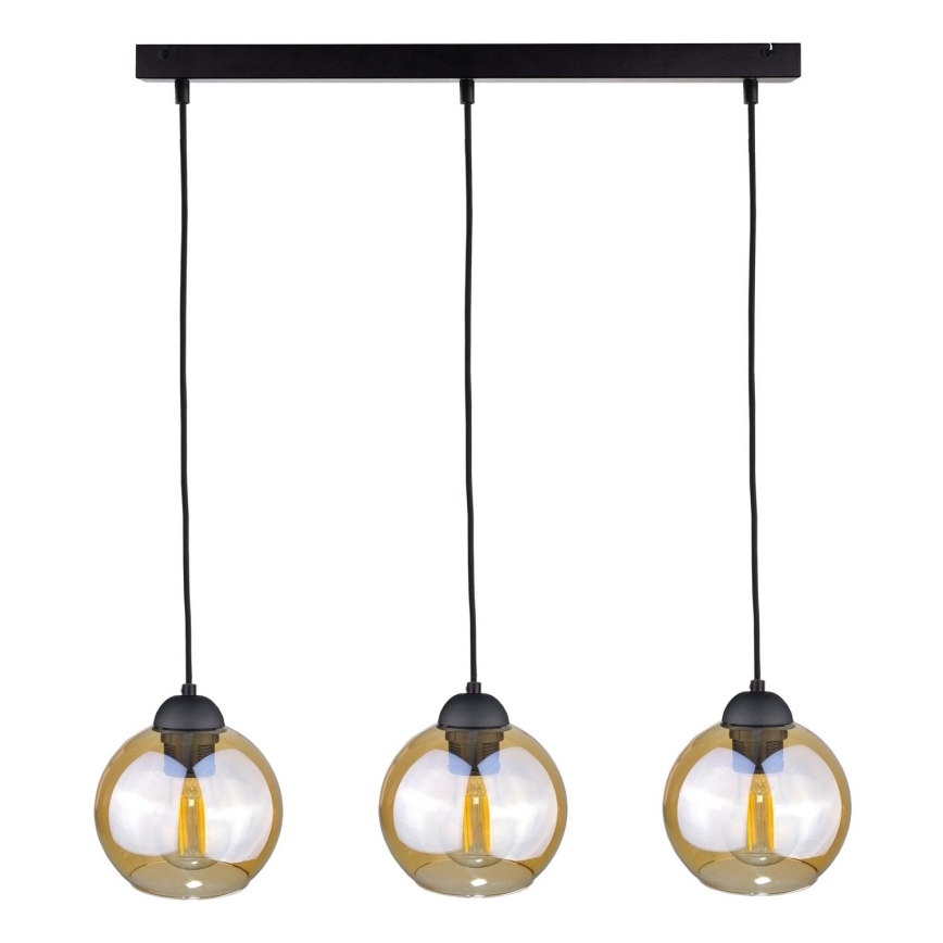 Luster na sajli AMBRE BLACK 3xE27/60W/230V crno/dimno braon
