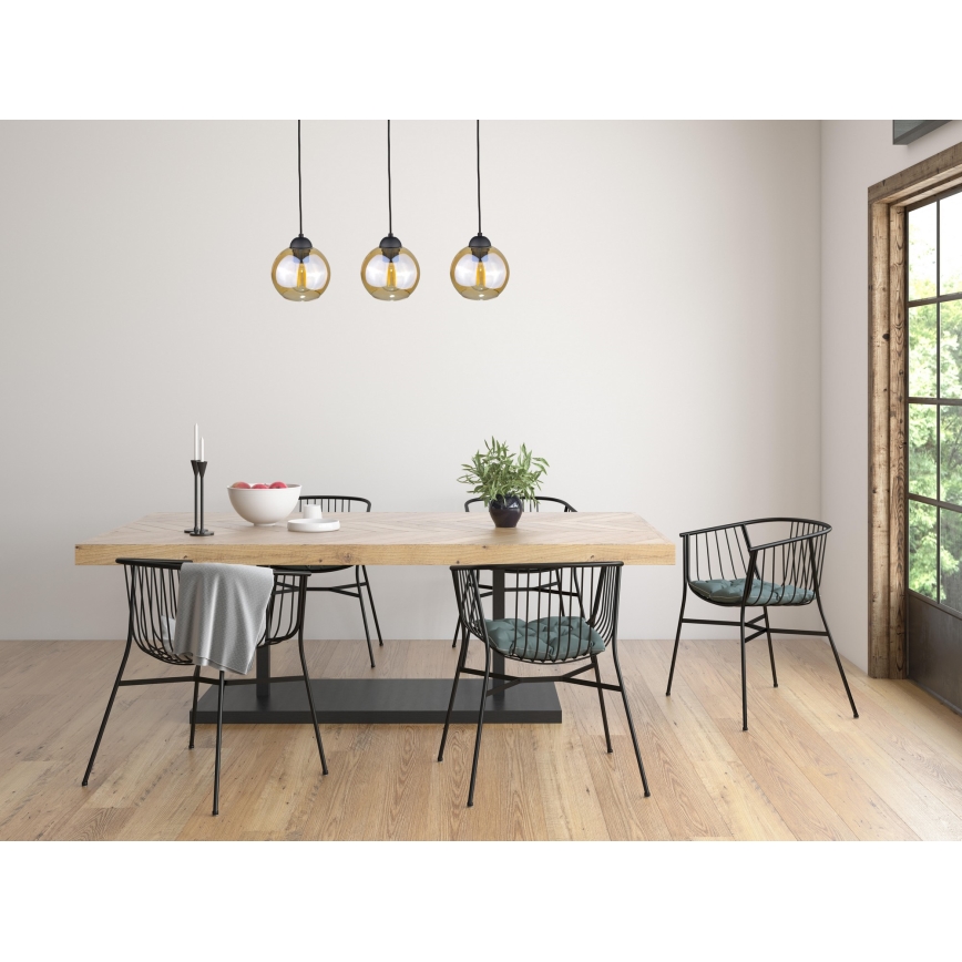 Luster na sajli AMBRE BLACK 3xE27/60W/230V crno/dimno braon