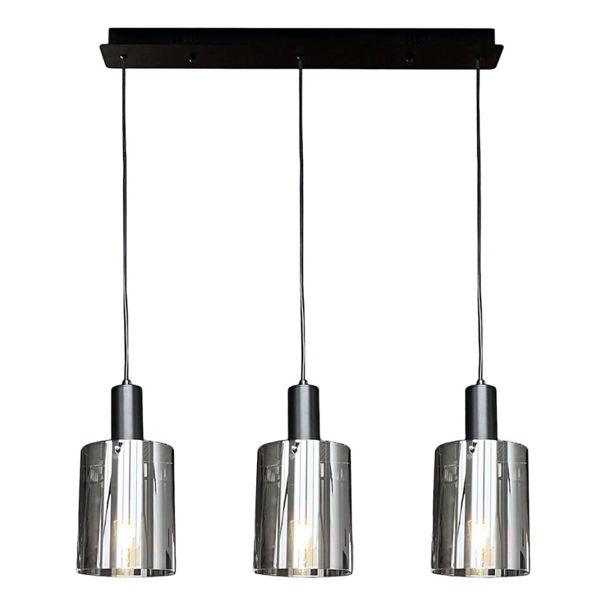 Luster na sajli ARCADIA 3xE27/60W/230V crno/dimno