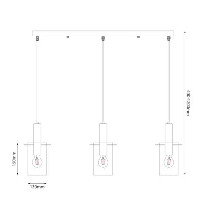 Luster na sajli ARCADIA 3xE27/60W/230V crno/dimno