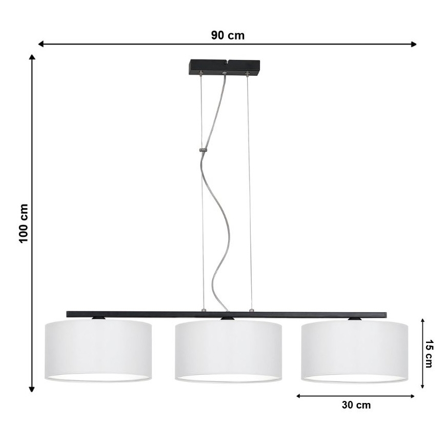 Luster na sajli ASTRA 3xE27/60W/230V bela