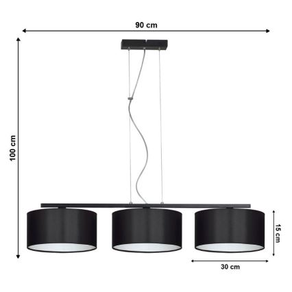 Luster na sajli ASTRA 3xE27/60W/230V crno