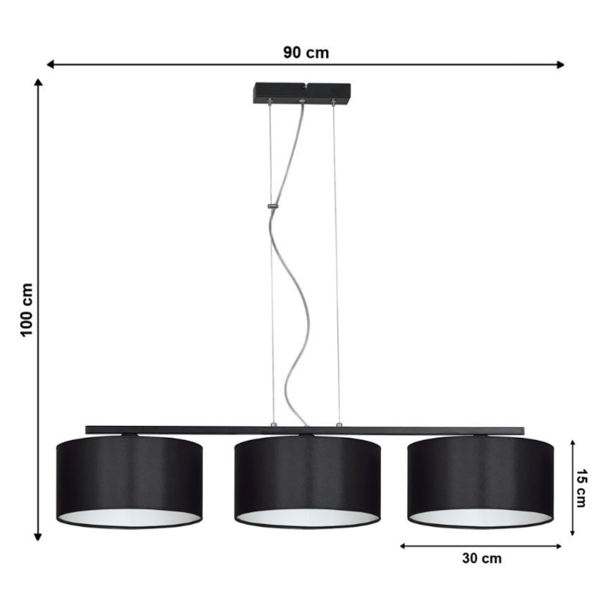 Luster na sajli ASTRA 3xE27/60W/230V crno