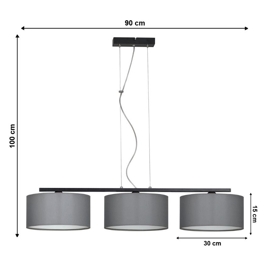 Luster na sajli ASTRA 3xE27/60W/230V sivo