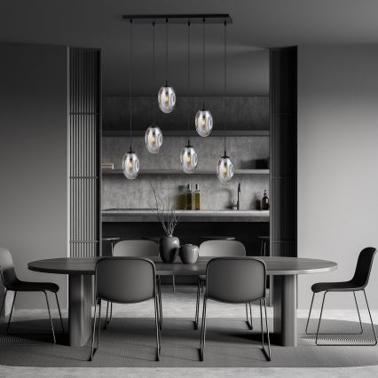 Luster na sajli ASTRAL 6xE14/10W/230V crno/dimno