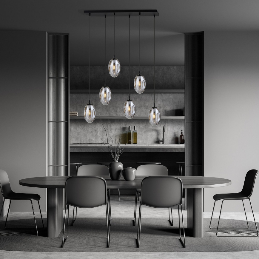 Luster na sajli ASTRAL 6xE14/10W/230V crno/dimno