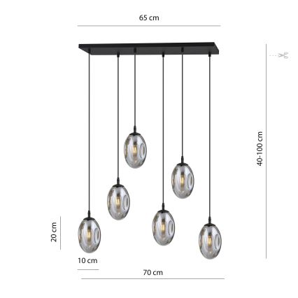 Luster na sajli ASTRAL 6xE14/10W/230V crno/dimno
