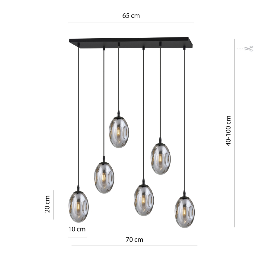 Luster na sajli ASTRAL 6xE14/10W/230V crno/dimno