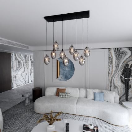 Luster na sajli ASTRAL 9xE14/10W/230V crno/dimno