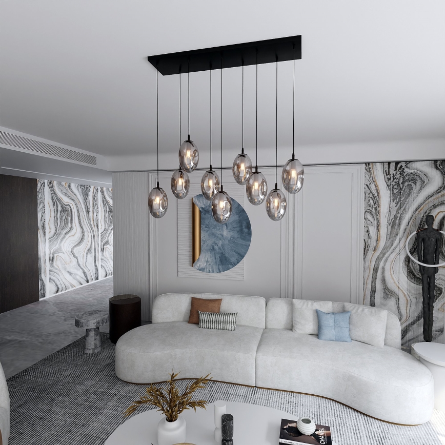 Luster na sajli ASTRAL 9xE14/10W/230V crno/dimno