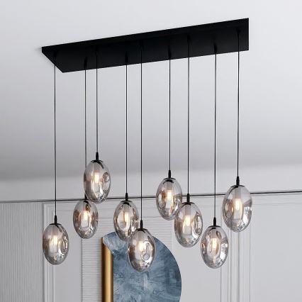 Luster na sajli ASTRAL 9xE14/10W/230V crno/dimno