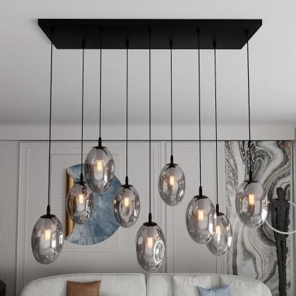 Luster na sajli ASTRAL 9xE14/10W/230V crno/dimno