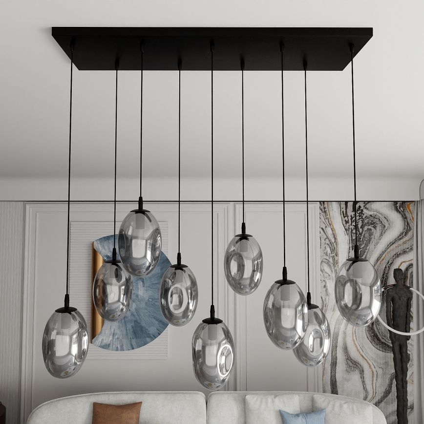 Luster na sajli ASTRAL 9xE14/10W/230V crno/dimno