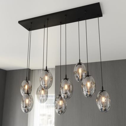 Luster na sajli ASTRAL 9xE14/10W/230V crno/dimno