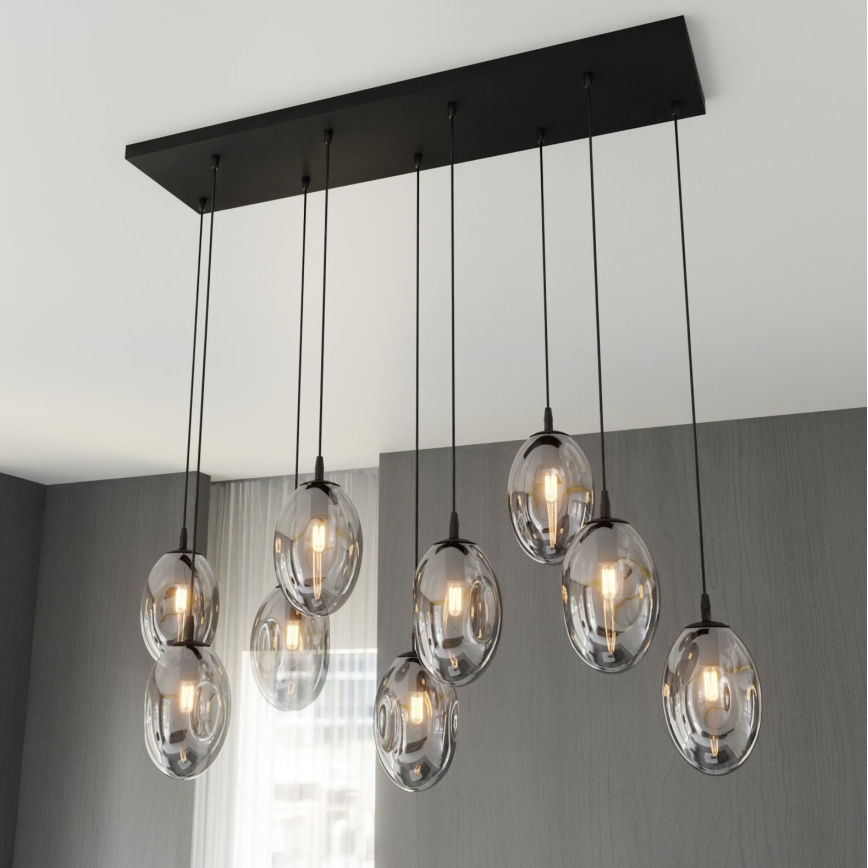 Luster na sajli ASTRAL 9xE14/10W/230V crno/dimno