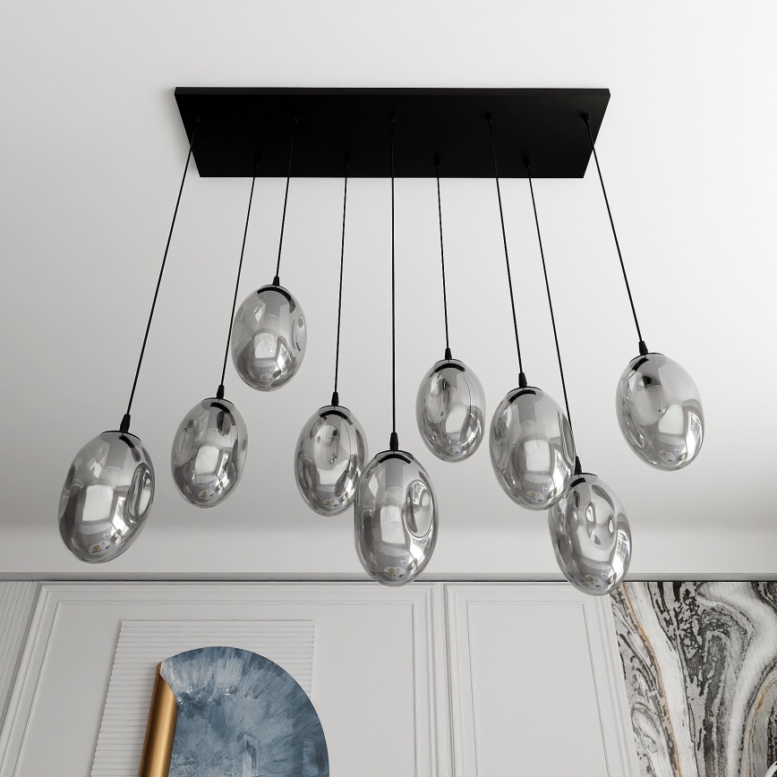 Luster na sajli ASTRAL 9xE14/10W/230V crno/dimno