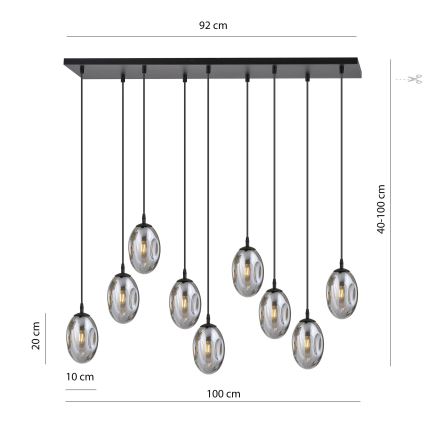 Luster na sajli ASTRAL 9xE14/10W/230V crno/dimno