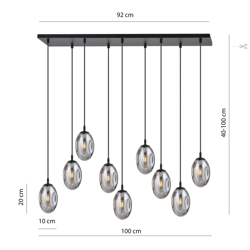 Luster na sajli ASTRAL 9xE14/10W/230V crno/dimno