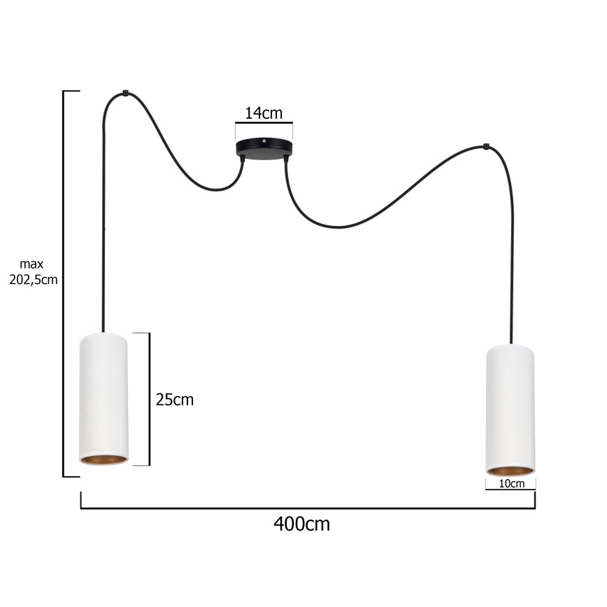Luster na sajli AVALO 2xE27/60W/230V pauk bela/bakrena