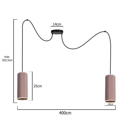 Luster na sajli AVALO 2xE27/60W/230V pauk roze/bakrena
