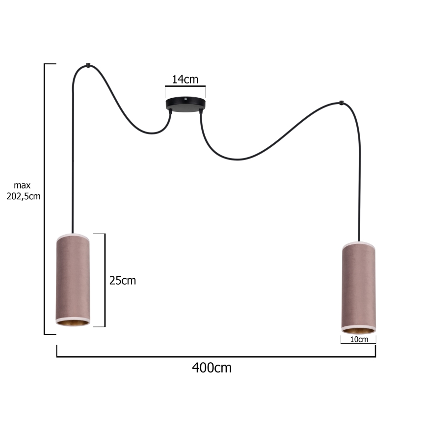 Luster na sajli AVALO 2xE27/60W/230V pauk roze/bakrena