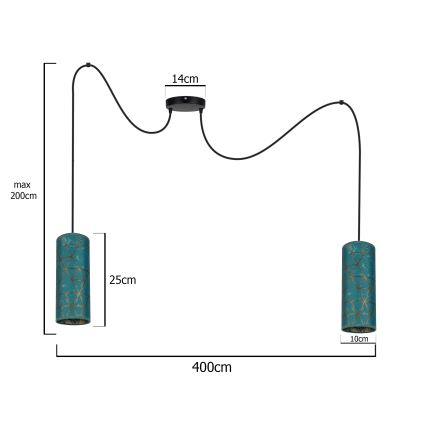 Luster na sajli AVALO 2xE27/60W/230V pauk tirkizna/zlatna