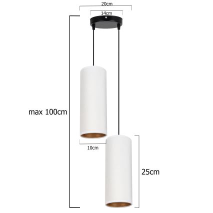 Luster na sajli AVALO 2xE27/60W/230V pr. 20 cm bela