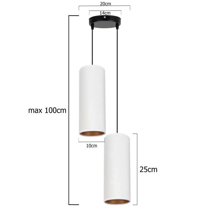 Luster na sajli AVALO 2xE27/60W/230V pr. 20 cm bela
