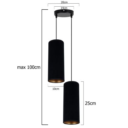 Luster na sajli AVALO 2xE27/60W/230V pr. 20 cm crno