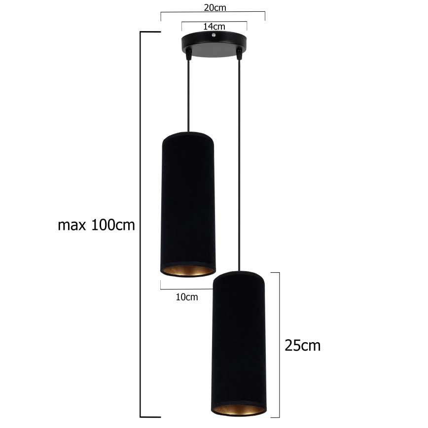 Luster na sajli AVALO 2xE27/60W/230V pr. 20 cm crno