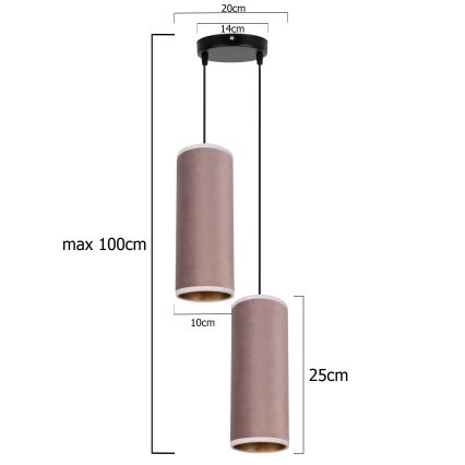 Luster na sajli AVALO 2xE27/60W/230V pr. 20 cm roze