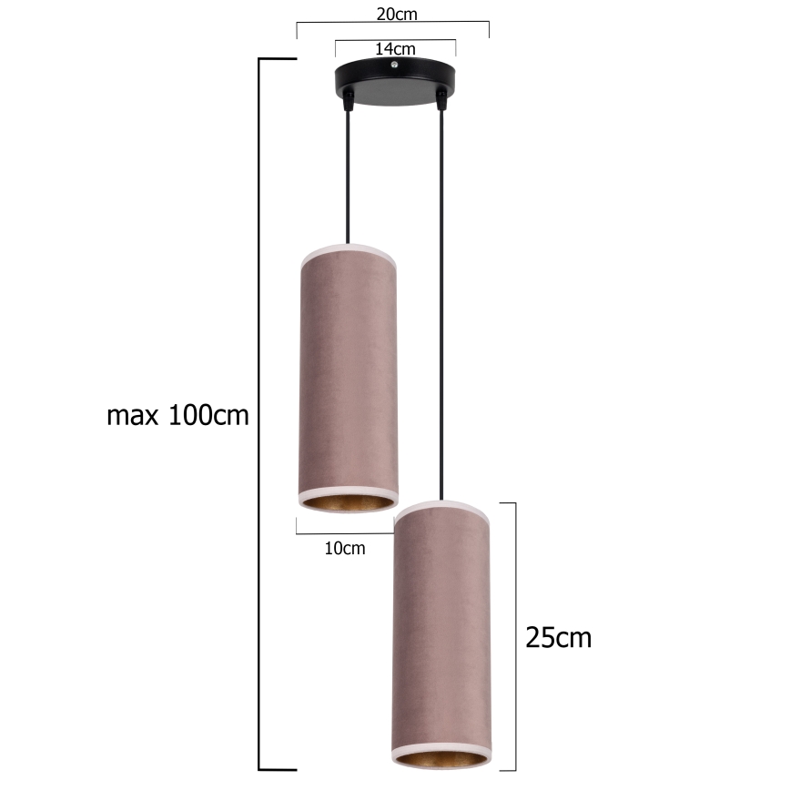 Luster na sajli AVALO 2xE27/60W/230V pr. 20 cm roze