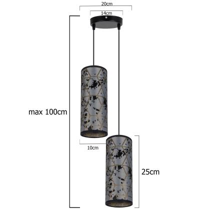 Luster na sajli AVALO 2xE27/60W/230V pr. 20 cm sivo/crno