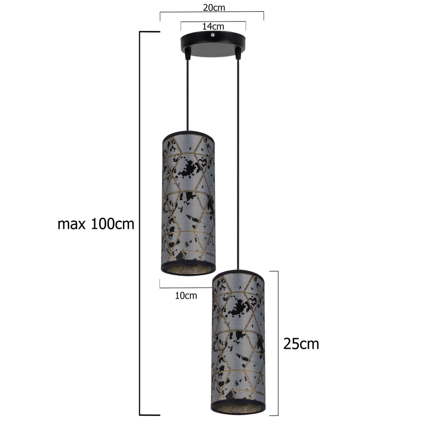 Luster na sajli AVALO 2xE27/60W/230V pr. 20 cm sivo/crno